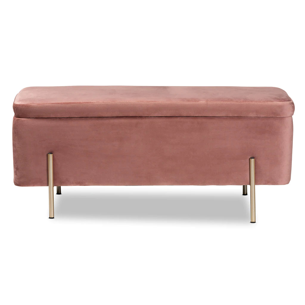 Baxton Studio Rockwell Contemporary Glam And Luxe Blush Pink Velvet Fabric Upholstered And Gold Finished Metal Storage Bench | Benches | Modishstore - 4