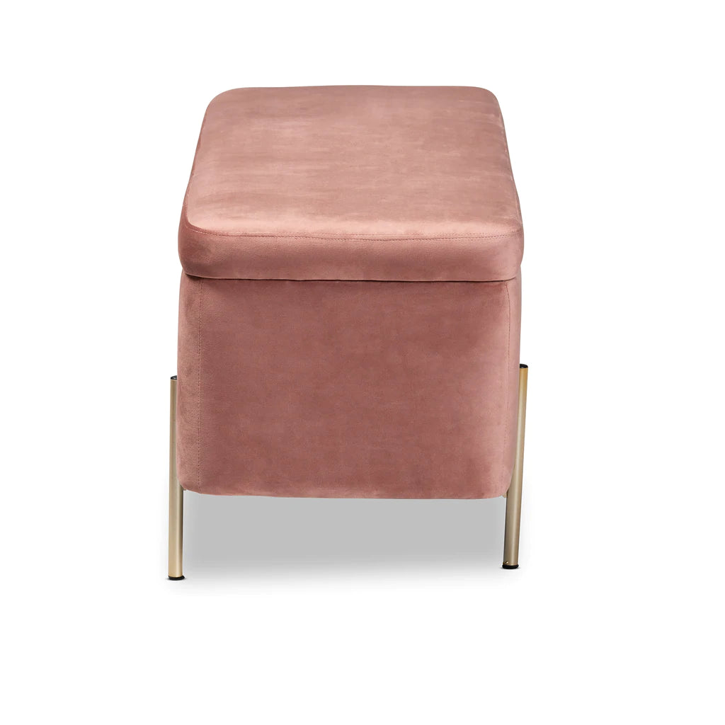 Baxton Studio Rockwell Contemporary Glam And Luxe Blush Pink Velvet Fabric Upholstered And Gold Finished Metal Storage Bench | Benches | Modishstore - 5