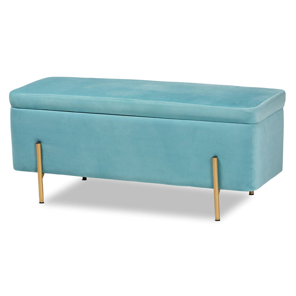 Baxton Studio Rockwell Contemporary Glam And Luxe Blush Pink Velvet Fabric Upholstered And Gold Finished Metal Storage Bench | Benches | Modishstore - 7
