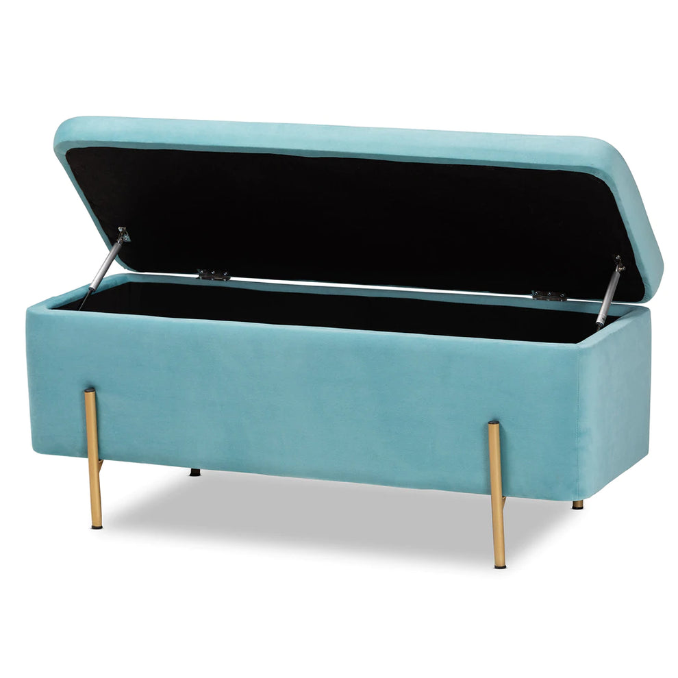 Baxton Studio Rockwell Contemporary Glam And Luxe Blush Pink Velvet Fabric Upholstered And Gold Finished Metal Storage Bench | Benches | Modishstore - 9