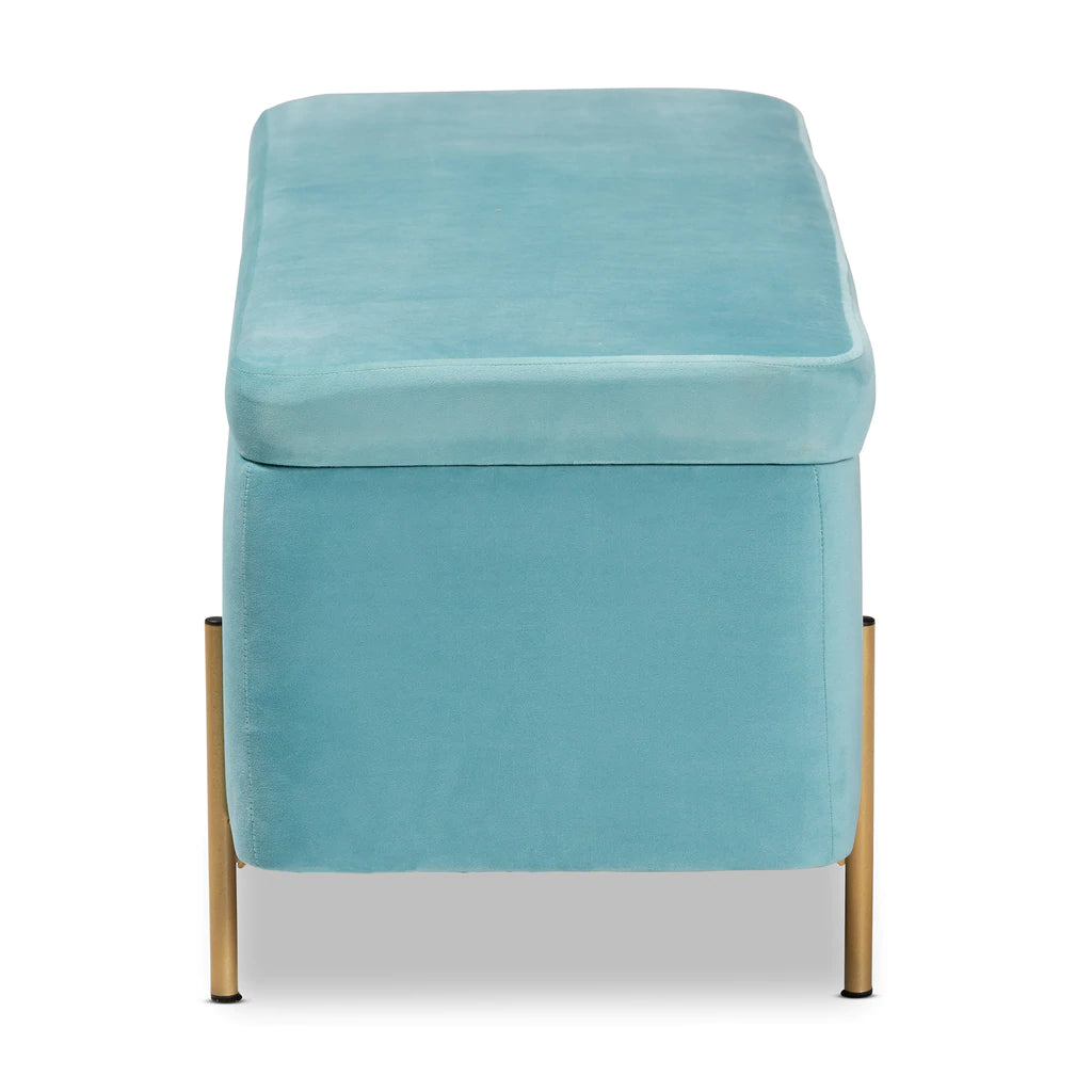 Baxton Studio Rockwell Contemporary Glam And Luxe Blush Pink Velvet Fabric Upholstered And Gold Finished Metal Storage Bench | Benches | Modishstore - 11