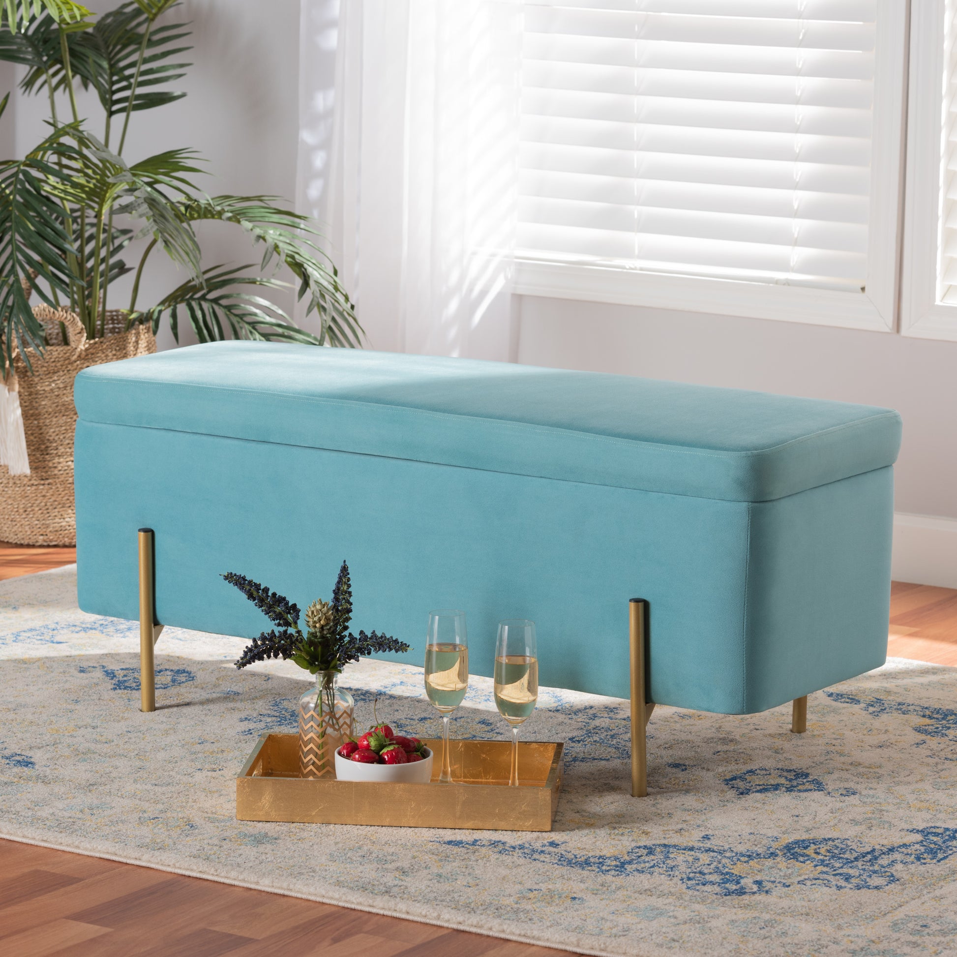 Baxton Studio Rockwell Contemporary Glam And Luxe Blush Pink Velvet Fabric Upholstered And Gold Finished Metal Storage Bench | Benches | Modishstore - 8