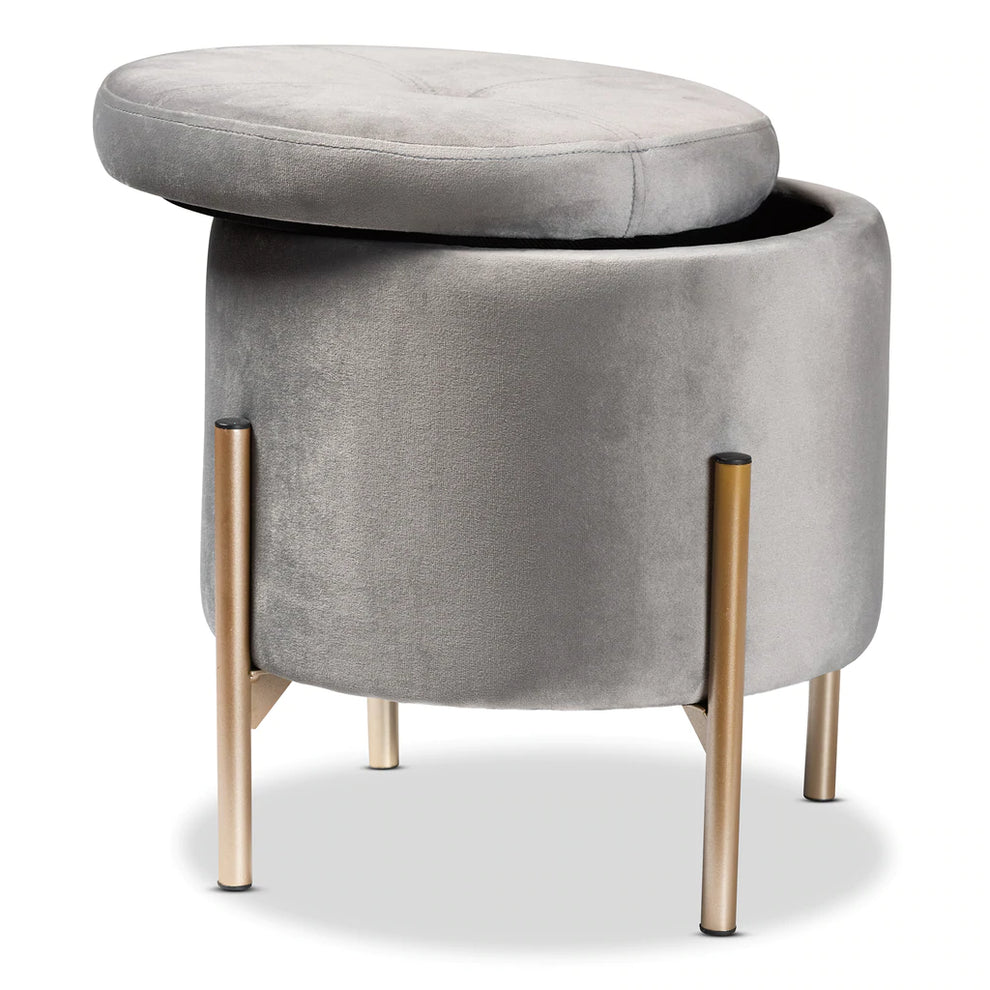 Baxton Studio Malina Contemporary Glam And Luxe Pink Velvet Fabric Upholstered And Gold Finished Metal Storage Ottoman | Ottomans | Modishstore - 7