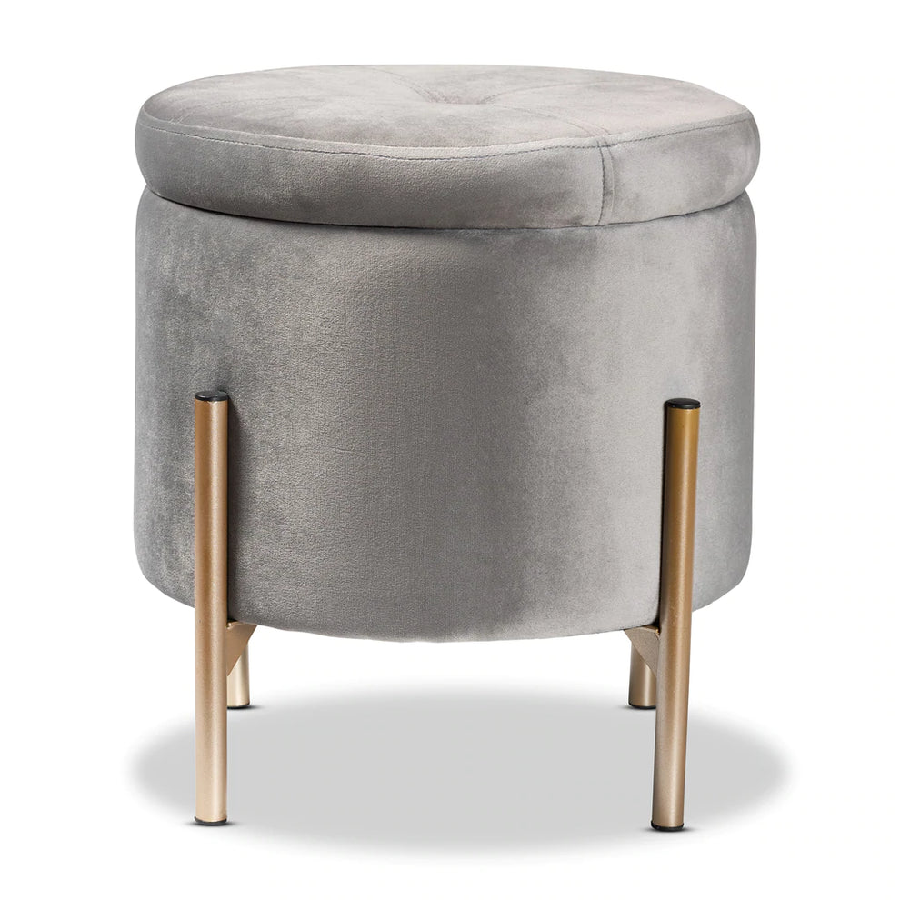 Baxton Studio Malina Contemporary Glam And Luxe Pink Velvet Fabric Upholstered And Gold Finished Metal Storage Ottoman | Ottomans | Modishstore - 9