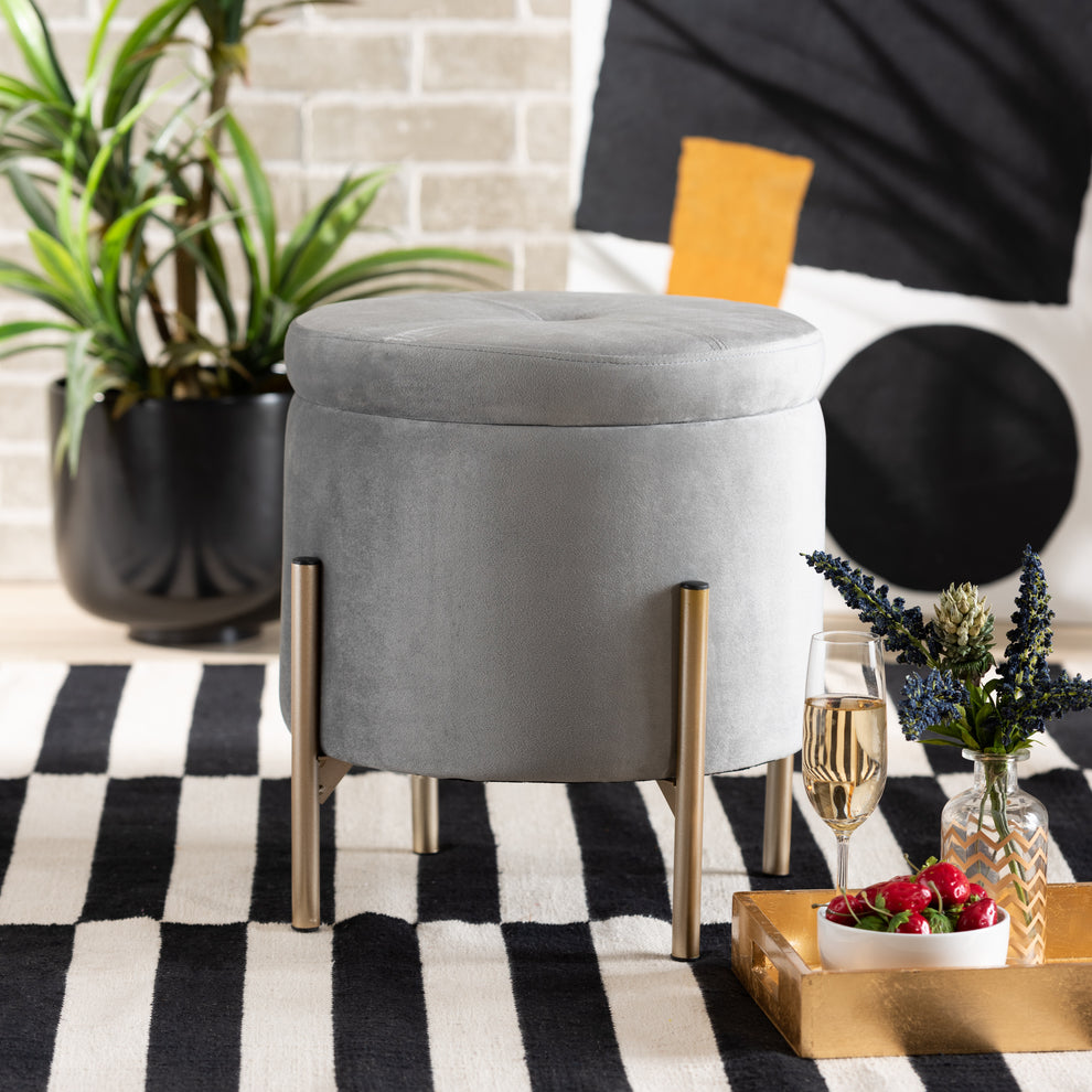 Baxton Studio Malina Contemporary Glam And Luxe Pink Velvet Fabric Upholstered And Gold Finished Metal Storage Ottoman | Ottomans | Modishstore - 8