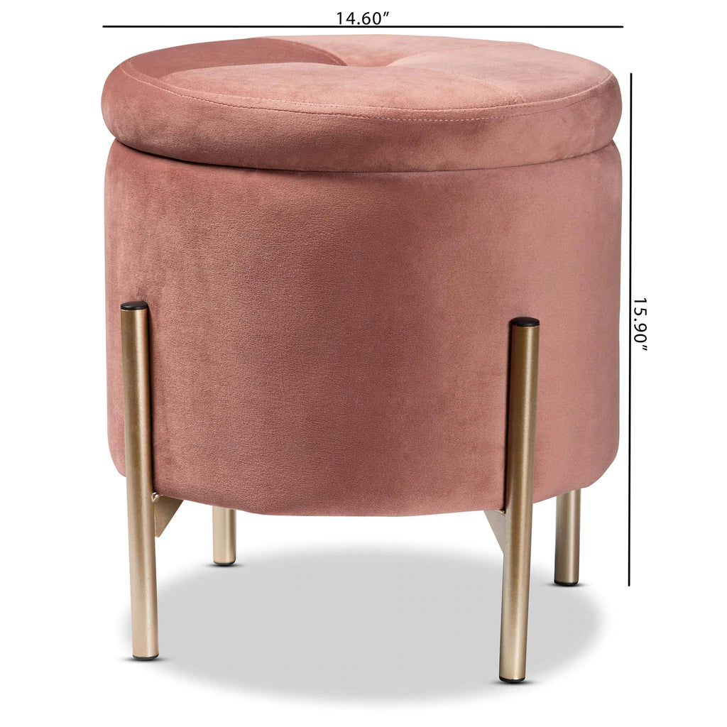 Baxton Studio Malina Contemporary Glam And Luxe Pink Velvet Fabric Upholstered And Gold Finished Metal Storage Ottoman | Ottomans | Modishstore - 6
