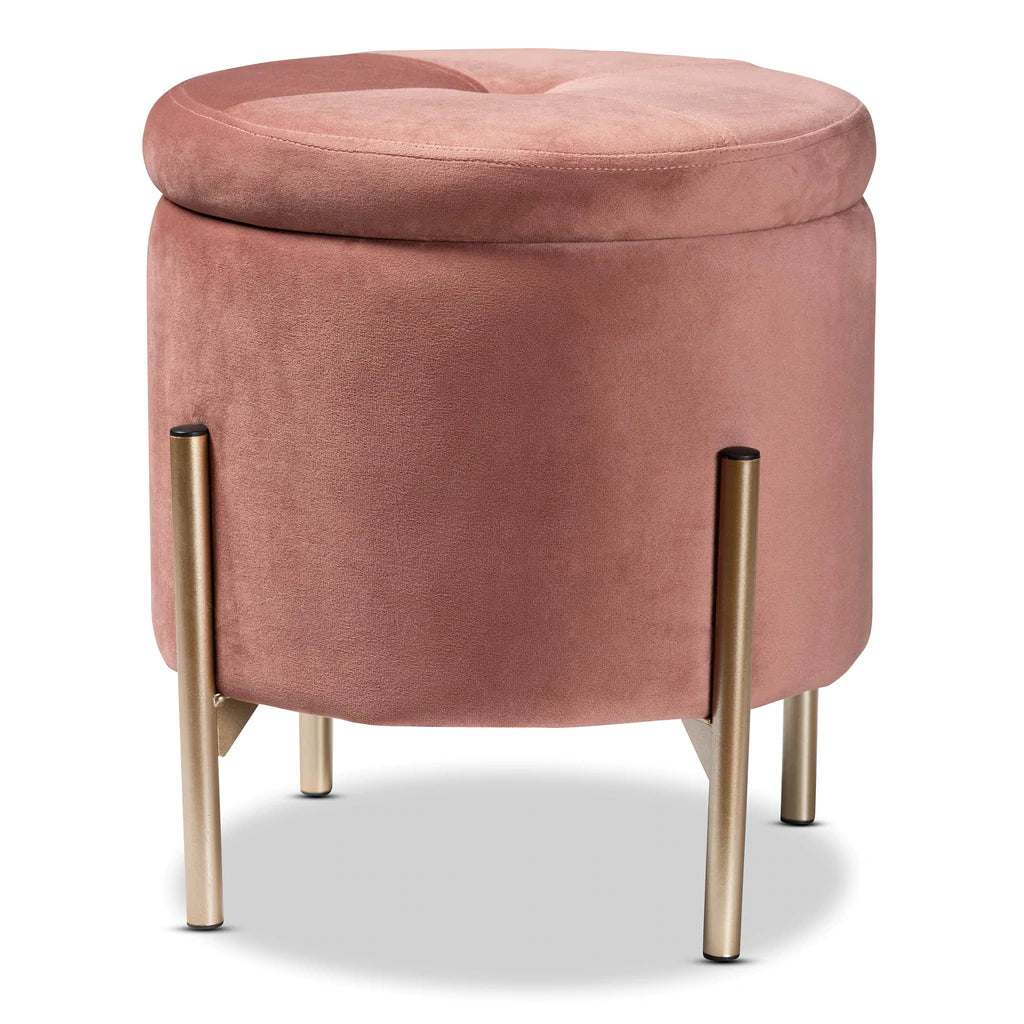 Baxton Studio Malina Contemporary Glam And Luxe Pink Velvet Fabric Upholstered And Gold Finished Metal Storage Ottoman | Ottomans | Modishstore - 2