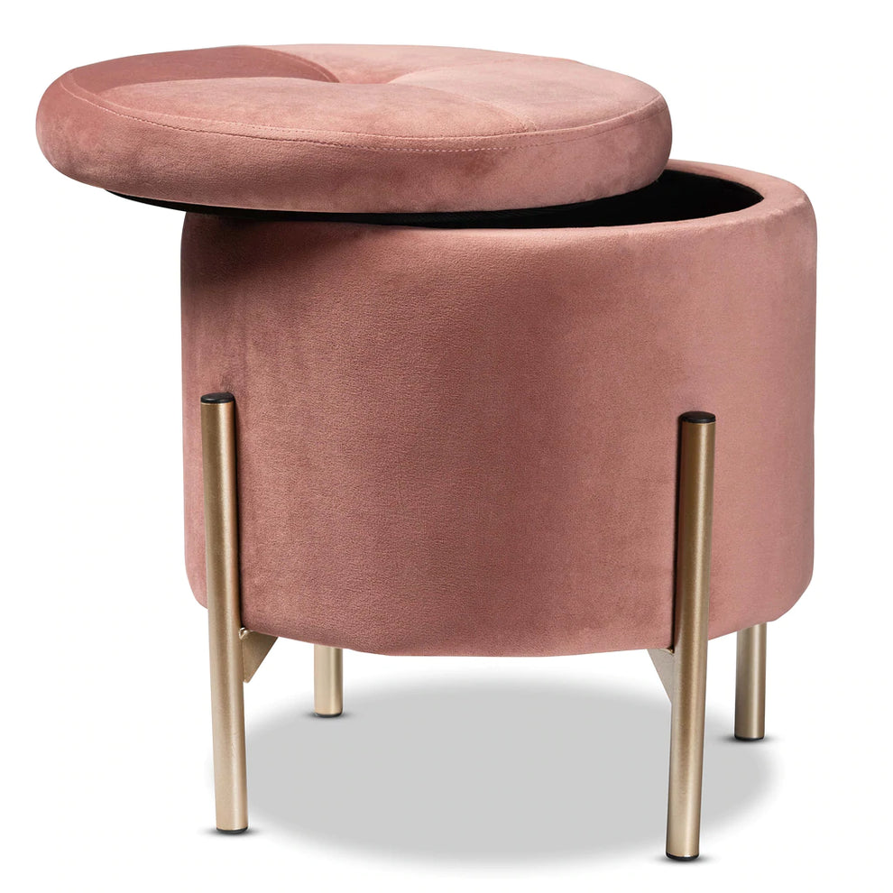 Baxton Studio Malina Contemporary Glam And Luxe Pink Velvet Fabric Upholstered And Gold Finished Metal Storage Ottoman | Ottomans | Modishstore - 3