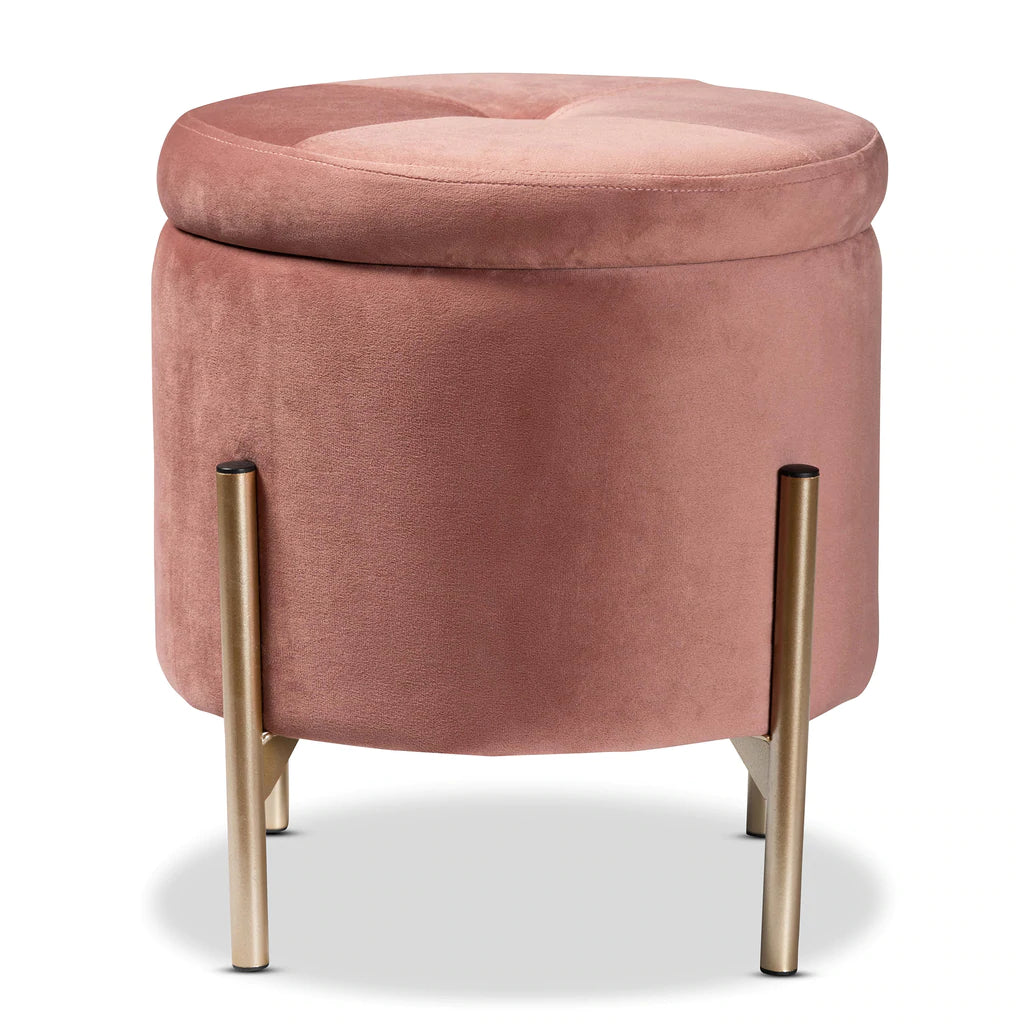 Baxton Studio Malina Contemporary Glam And Luxe Pink Velvet Fabric Upholstered And Gold Finished Metal Storage Ottoman | Ottomans | Modishstore - 4