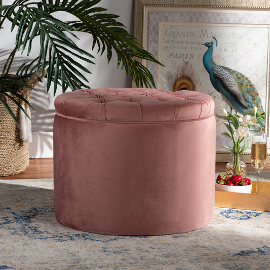 Baxton Studio Livana Contemporary Glam And Luxe Blush Pink Velvet Fabric Upholstered Storage Ottoman | Ottomans | Modishstore