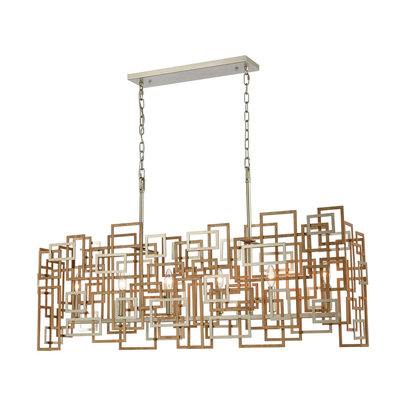 Gridlock 6-Light Island Light in Matte Gold and Aged Silver by ELK Lighting | Modishstore | Chandeliers