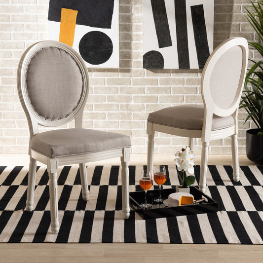 Baxton Studio Louis Traditional French Inspired Grey Fabric Upholstered And White Finished Wood 2-Piece Dining Chair Set | Dining Chairs | Modishstore