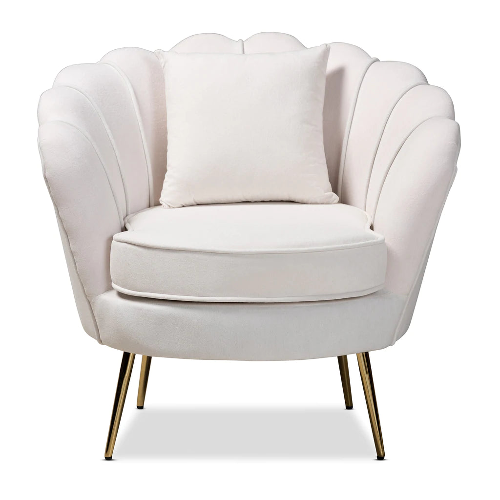 Baxton Studio Garson Glam And Luxe Beige Velvet Fabric Upholstered And Gold Metal Finished Accent Chair | Accent Chairs | Modishstore - 5