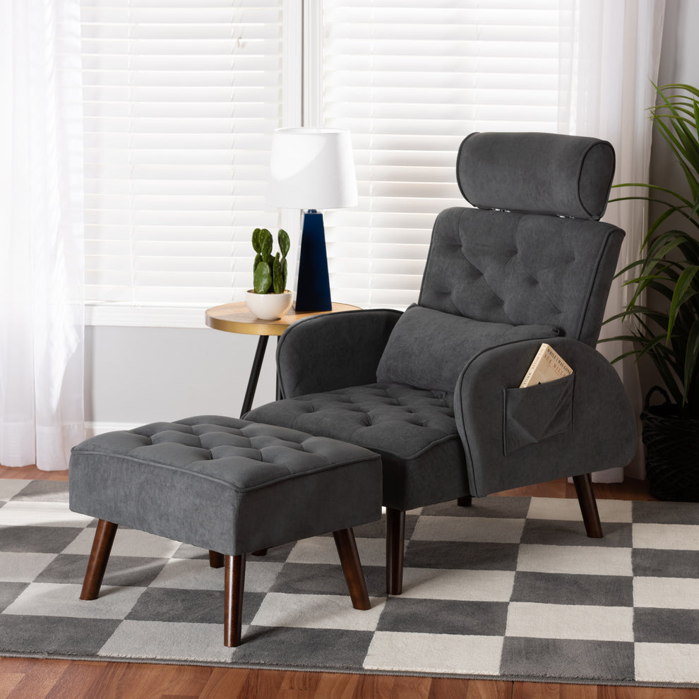 Baxton Studio Haldis Wood 2-Piece Recliner Chair And Ottoman Set | Chairs & Recliners | Modishstore