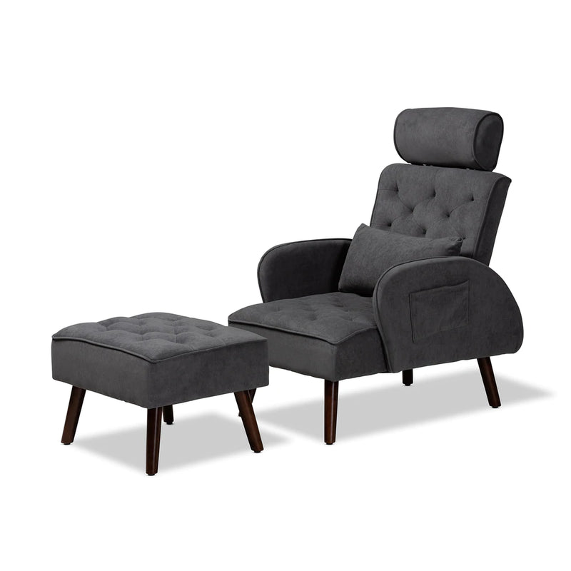 Baxton Studio Haldis Wood 2-Piece Recliner Chair And Ottoman Set | Chairs & Recliners | Modishstore - 2