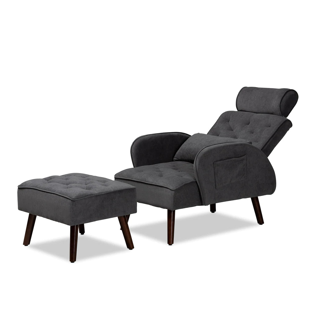 Baxton Studio Haldis Wood 2-Piece Recliner Chair And Ottoman Set | Chairs & Recliners | Modishstore - 3