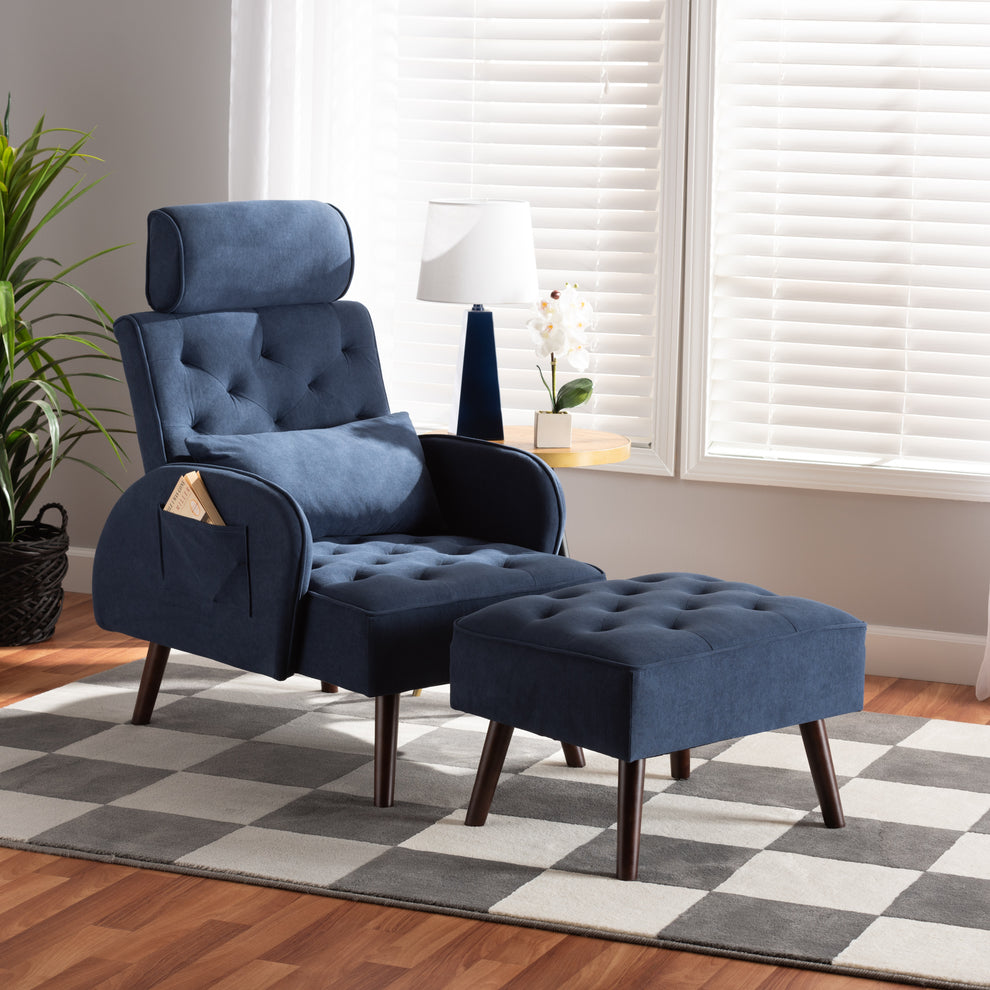 Baxton Studio Haldis Wood 2-Piece Recliner Chair And Ottoman Set | Chairs & Recliners | Modishstore - 8