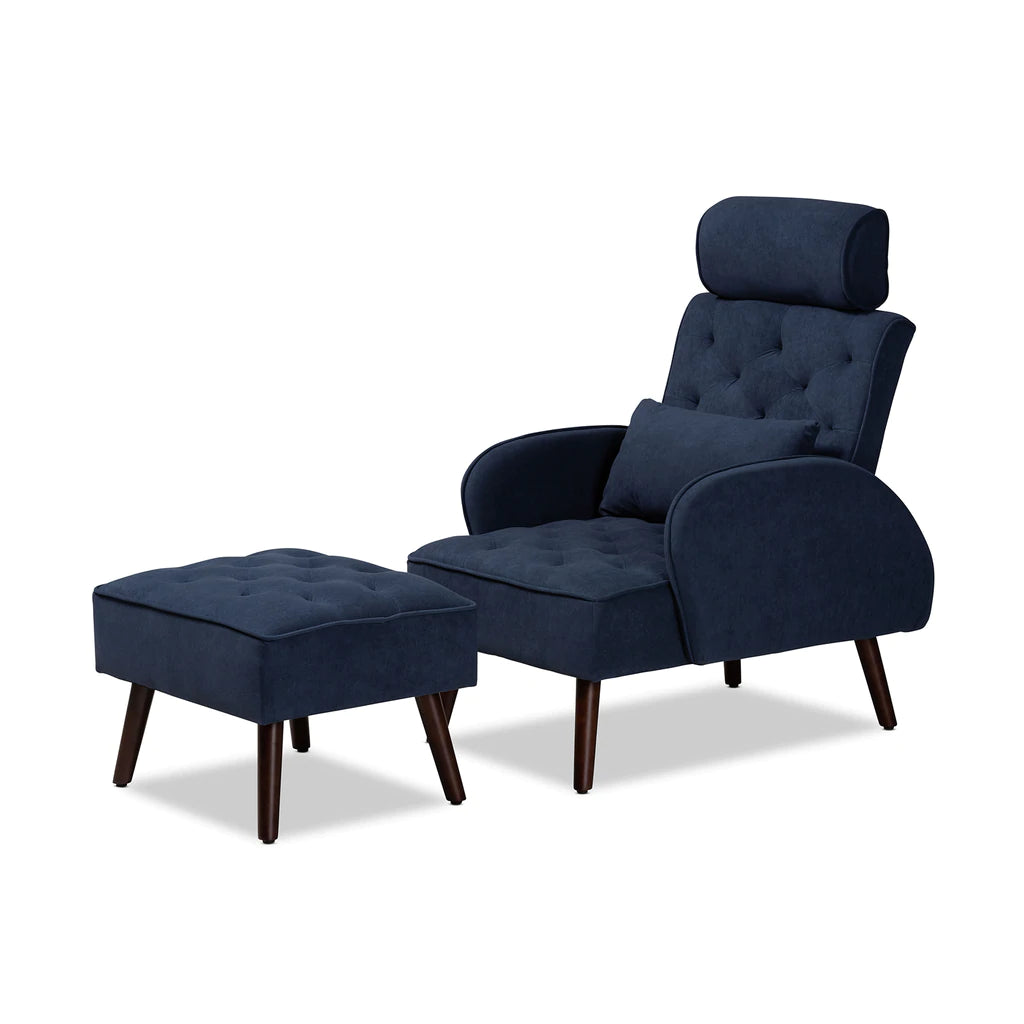 Baxton Studio Haldis Wood 2-Piece Recliner Chair And Ottoman Set | Chairs & Recliners | Modishstore - 9