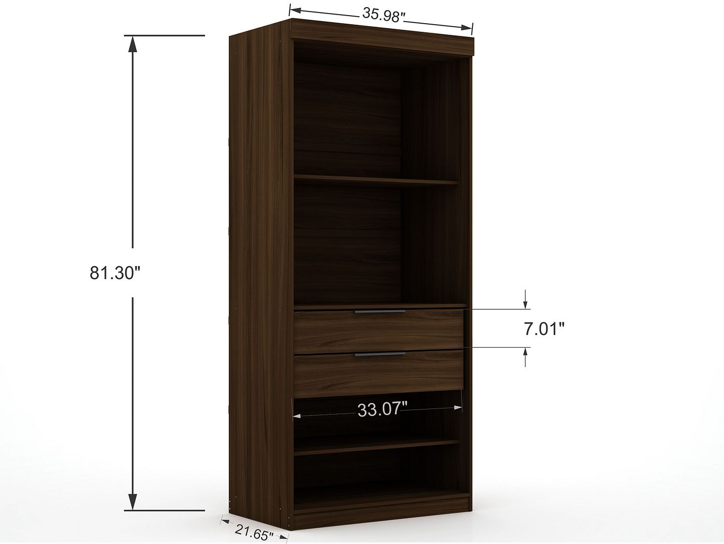 Manhattan Comfort Mulberry 2.0 Semi Open 2 Sectional Modern Wardrobe Corner Closet with 2 Drawers - Set of 2 in Brown | Armoires & Wardrobes | Modishstore-3