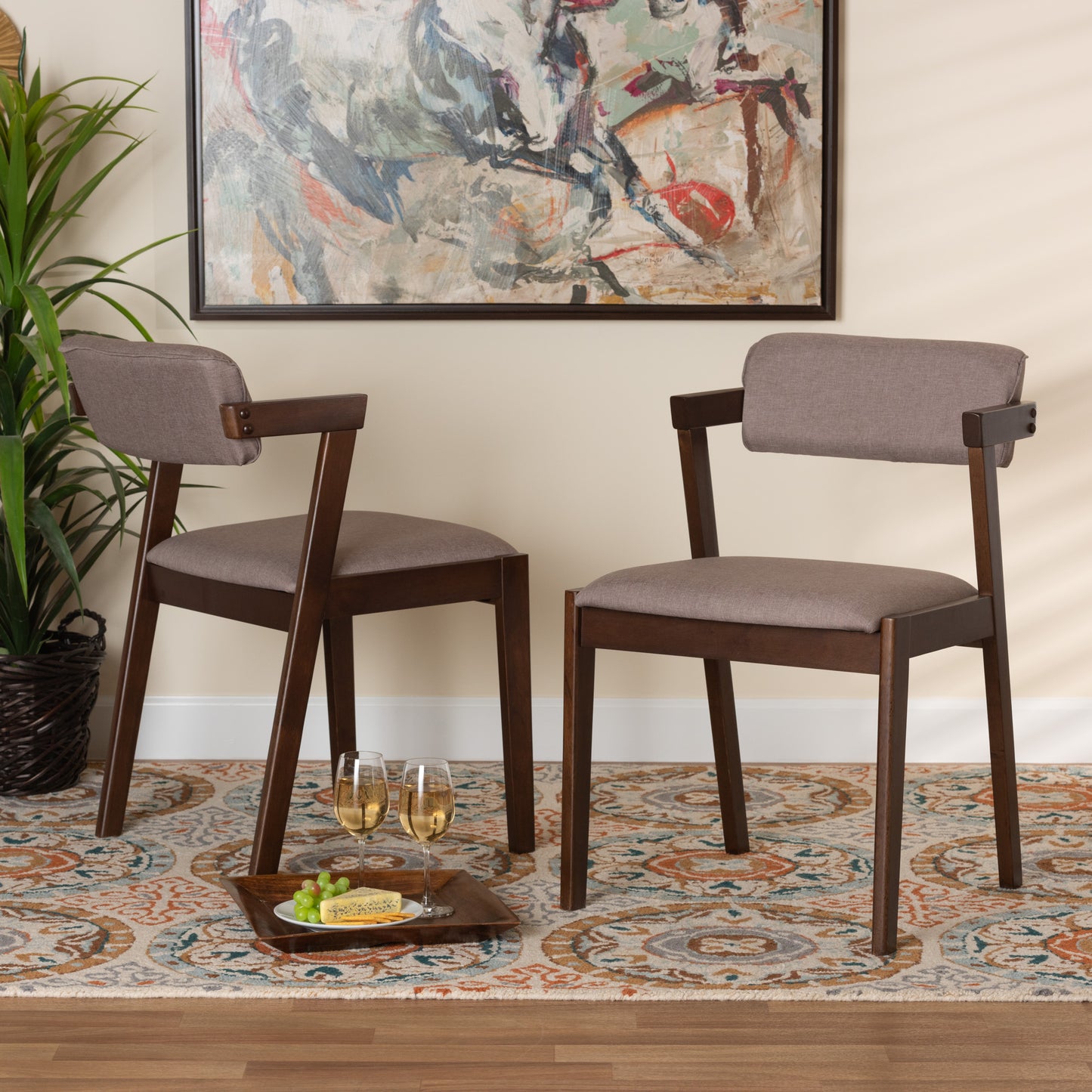 Baxton Studio Althea Mid-Century Modern Transitional Cream Fabric And Dark Brown Finished Wood 2-Piece Dining Chair Set | Dining Chairs | Modishstore - 6