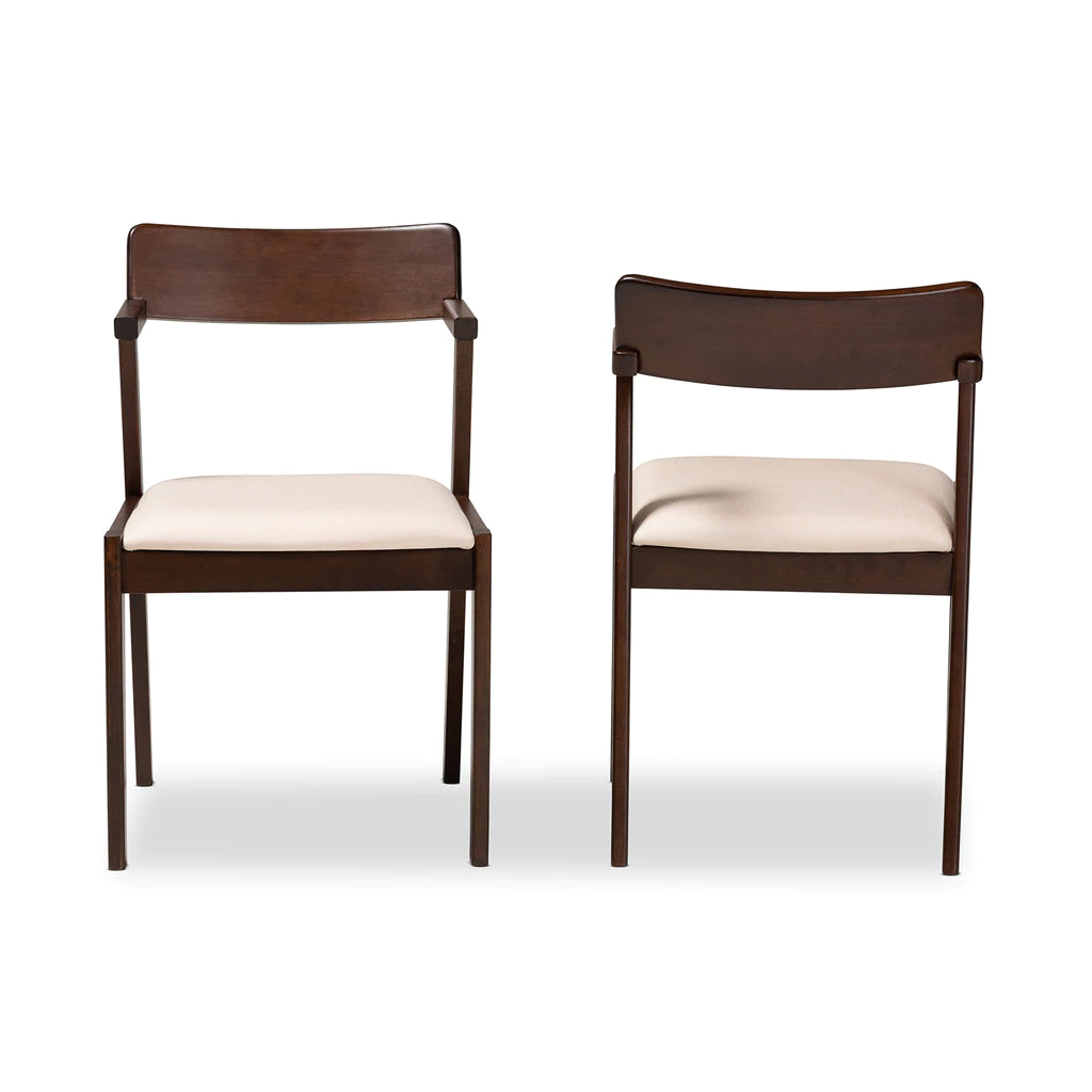 Baxton Studio Berenice Mid-Century Modern Transitional Cream Fabric And Dark Brown Finished Wood 2-Piece Dining Chair Set | Dining Chairs | Modishstore - 3