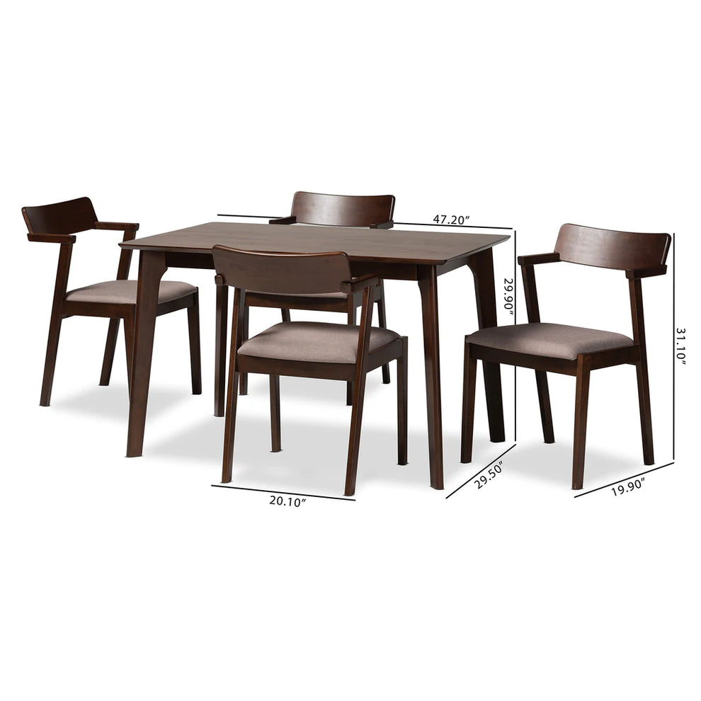 Baxton Studio Berenice Mid-Century Modern Transitional Cream Fabric And Dark Brown Finished Wood 5-Piece Dining Set | Dining Sets | Modishstore - 6