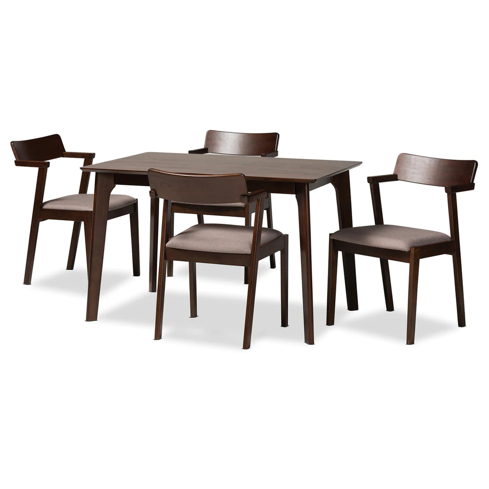Baxton Studio Berenice Mid-Century Modern Transitional Warm Grey Fabric And Dark Brown Finished Wood 5-Piece Dining Set | Dining Sets | Modishstore - 2