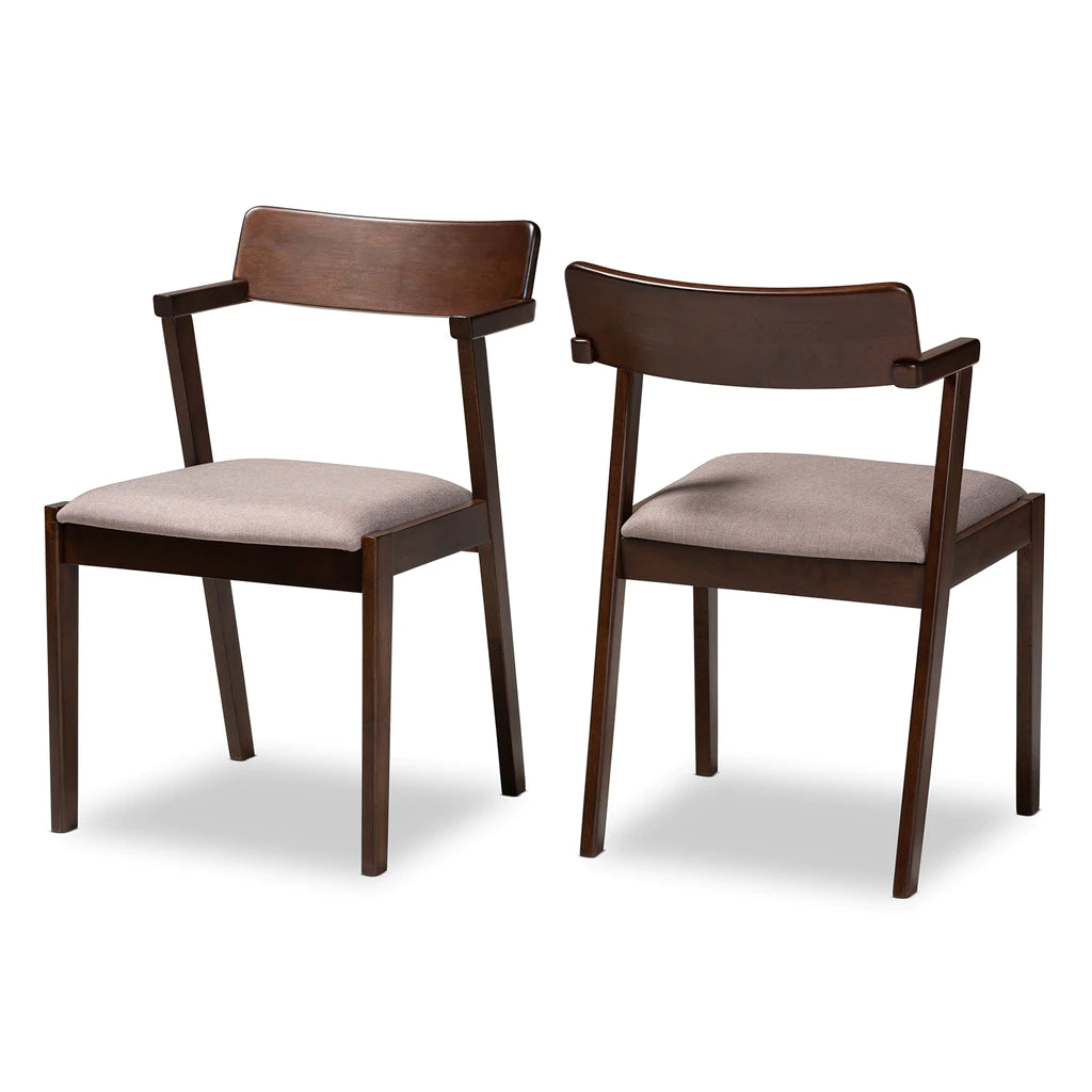 Baxton Studio Berenice Mid-Century Modern Transitional Cream Fabric And Dark Brown Finished Wood 2-Piece Dining Chair Set | Dining Chairs | Modishstore - 8
