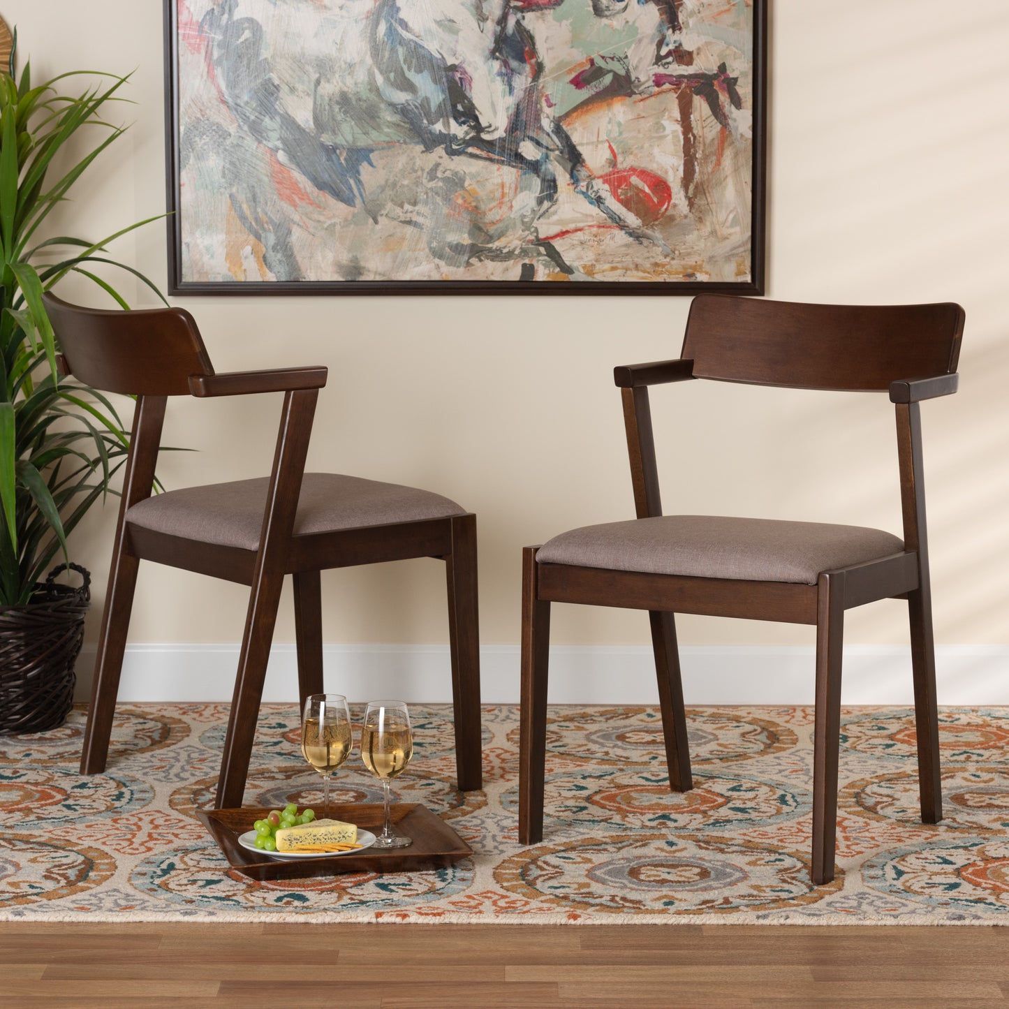 Baxton Studio Berenice Mid-Century Modern Transitional Cream Fabric And Dark Brown Finished Wood 2-Piece Dining Chair Set | Dining Chairs | Modishstore - 7
