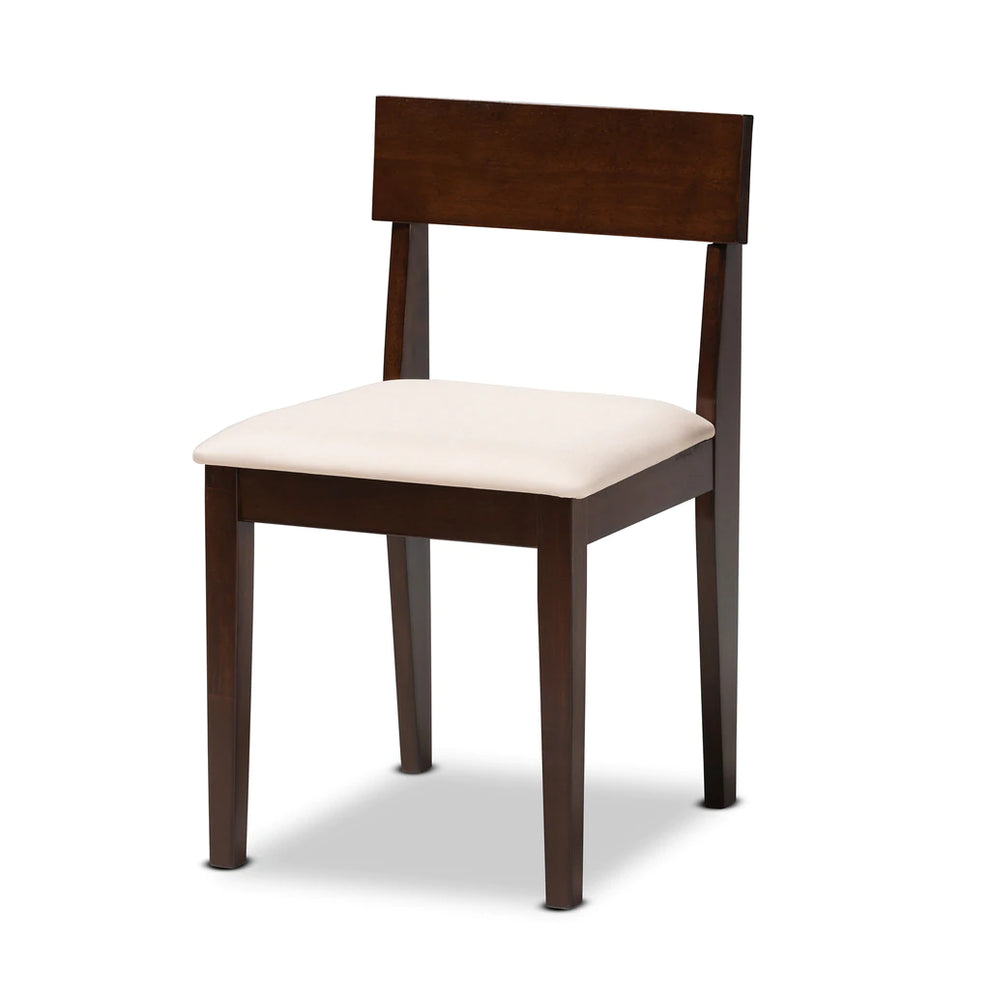 Baxton Studio Camilla Mid-Century Modern Cream Fabric And Dark Brown Finished Wood 5-Piece Dining Set | Dining Sets | Modishstore - 3