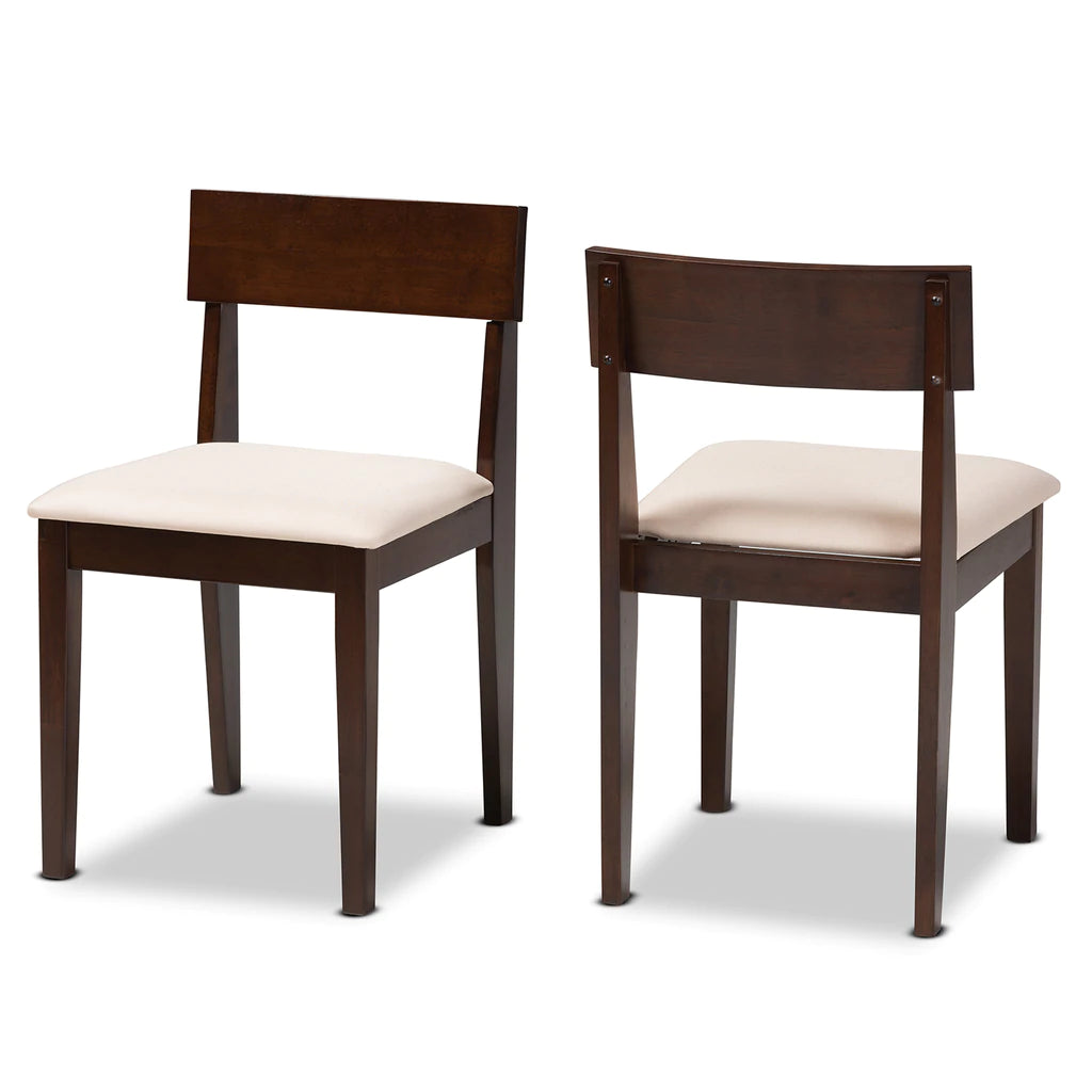 Baxton Studio Camilla Mid-Century Modern Cream Fabric And Dark Brown Finished Wood 2-Piece Dining Chair Set | Dining Chairs | Modishstore - 2
