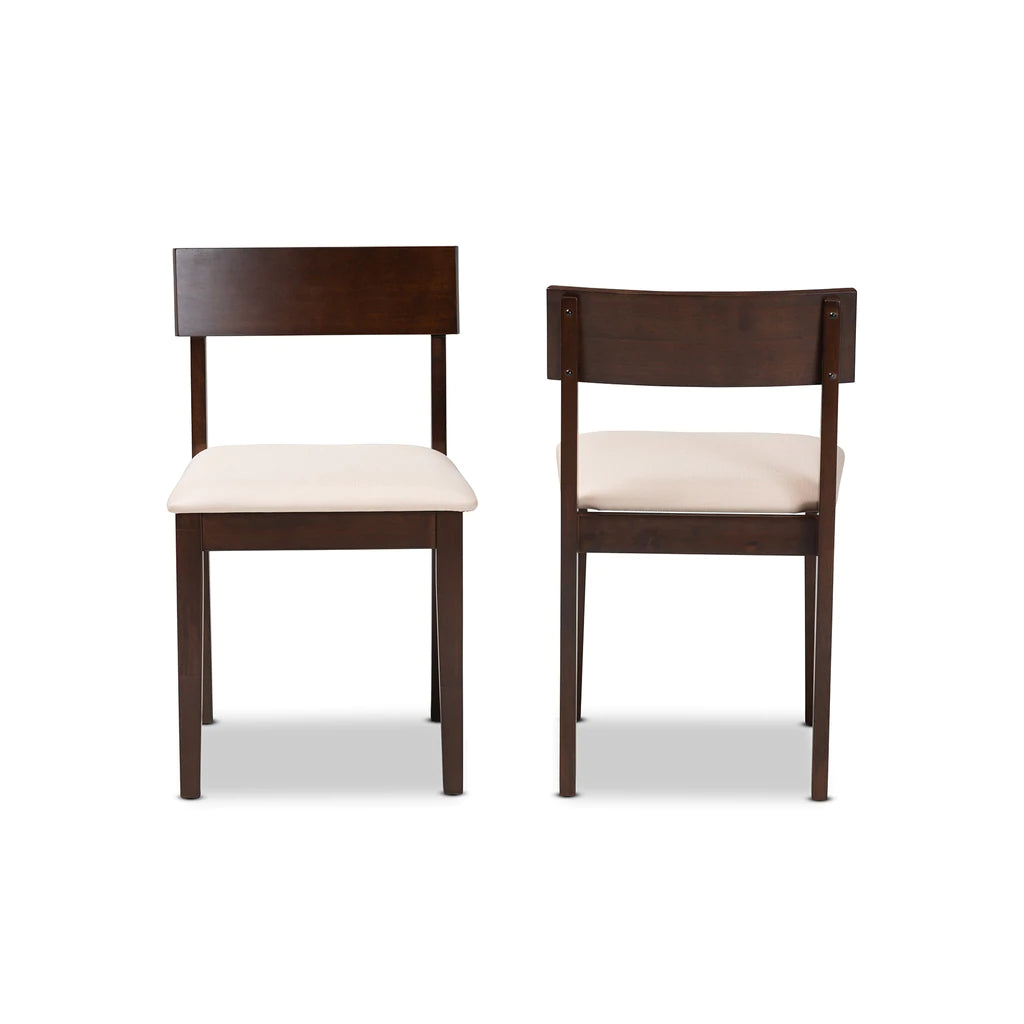 Baxton Studio Camilla Mid-Century Modern Cream Fabric And Dark Brown Finished Wood 2-Piece Dining Chair Set | Dining Chairs | Modishstore - 3