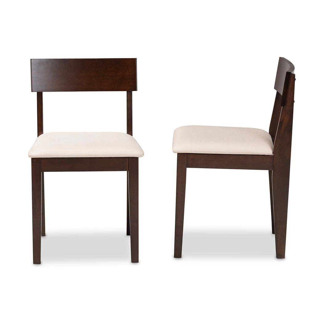Baxton Studio Camilla Mid-Century Modern Cream Fabric And Dark Brown Finished Wood 2-Piece Dining Chair Set | Dining Chairs | Modishstore - 4