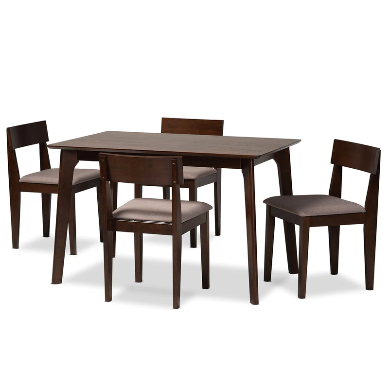 Baxton Studio Camilla Mid-Century Modern Cream Fabric And Dark Brown Finished Wood 5-Piece Dining Set | Dining Sets | Modishstore - 8