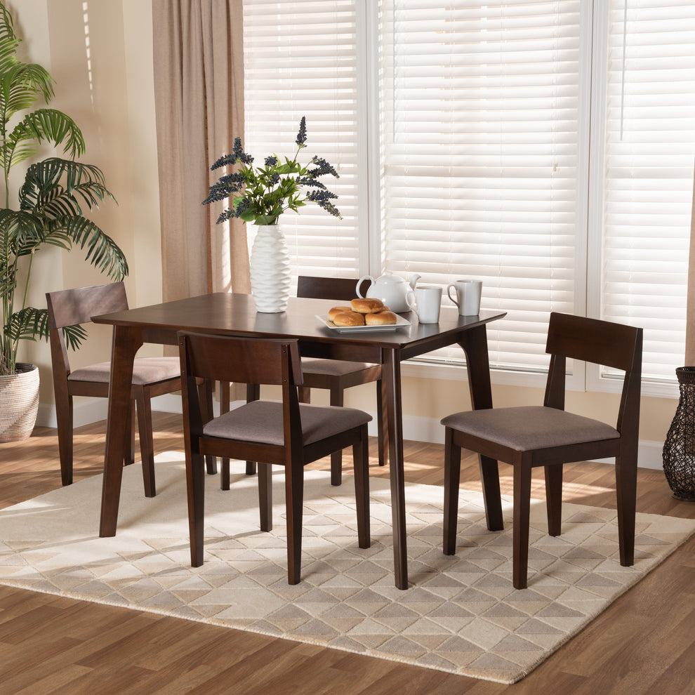 Baxton Studio Camilla Mid-Century Modern Cream Fabric And Dark Brown Finished Wood 5-Piece Dining Set | Dining Sets | Modishstore - 7