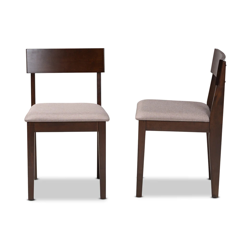 Baxton Studio Camilla Mid-Century Modern Cream Fabric And Dark Brown Finished Wood 2-Piece Dining Chair Set | Dining Chairs | Modishstore - 10