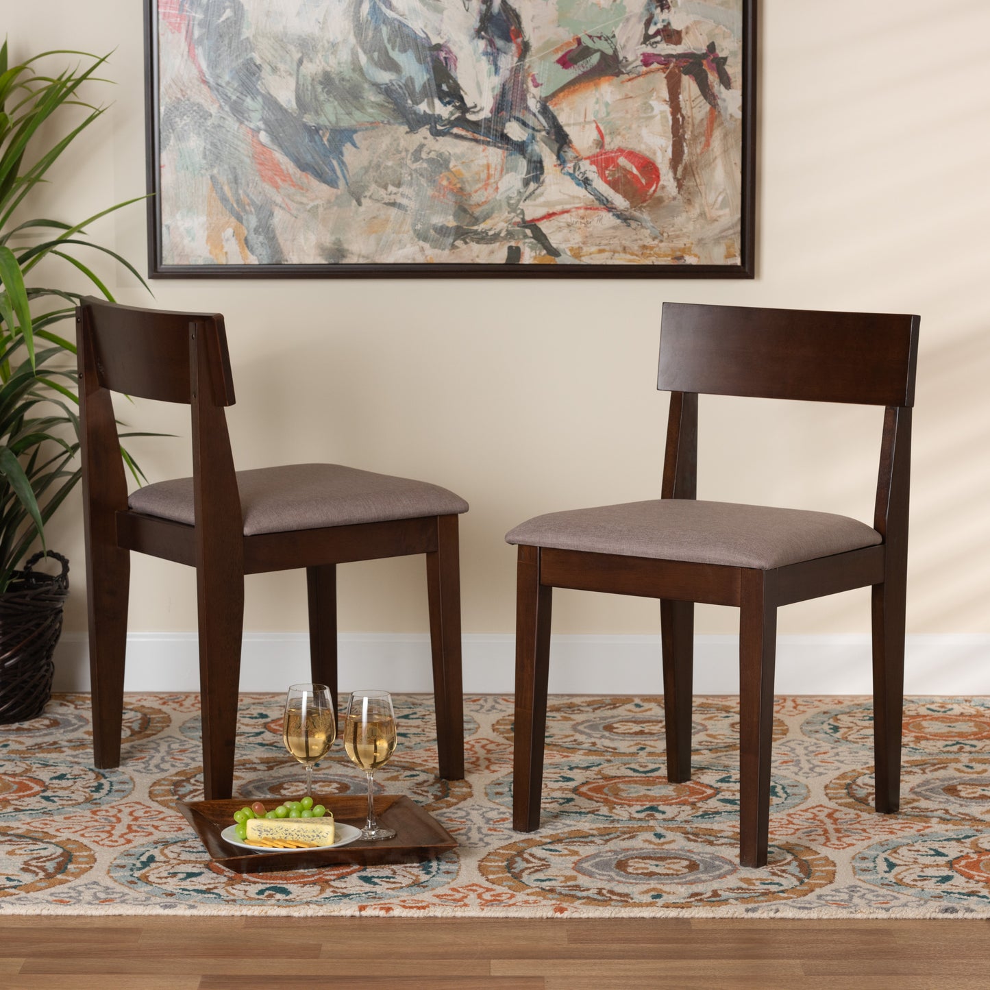 Baxton Studio Camilla Mid-Century Modern Cream Fabric And Dark Brown Finished Wood 2-Piece Dining Chair Set | Dining Chairs | Modishstore - 7