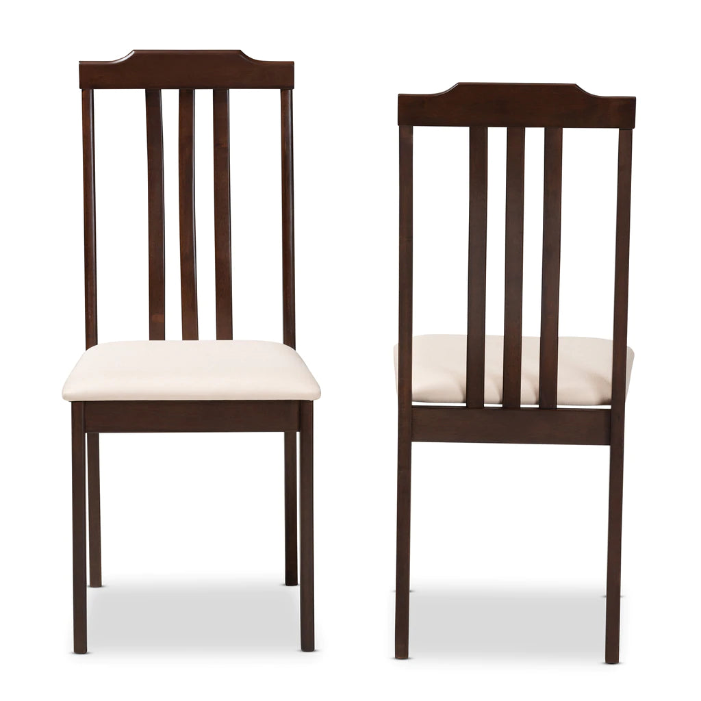 Baxton Studio Clarissa Mid-Century Modern Cream Fabric And Dark Brown Finished Wood 2-Piece Dining Chair Set | Dining Chairs | Modishstore - 3