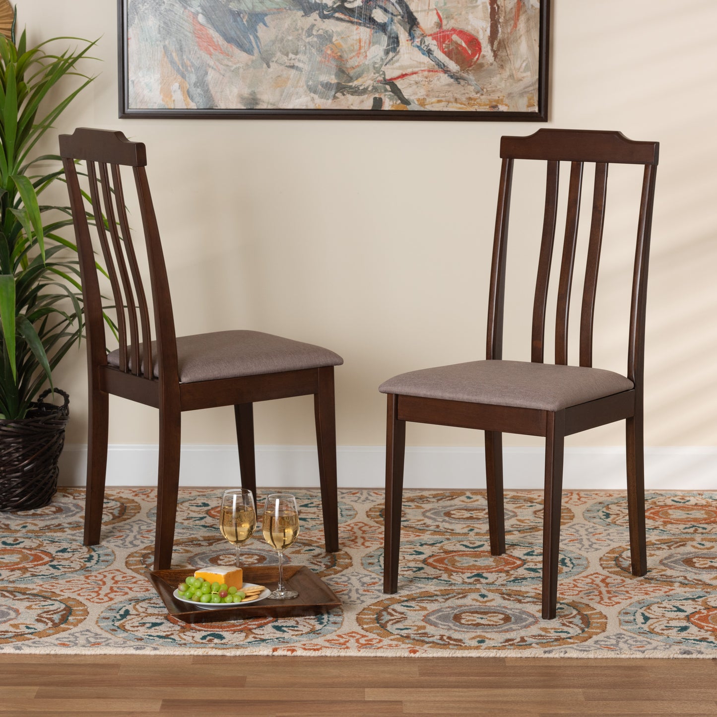 Baxton Studio Clarissa Mid-Century Modern Cream Fabric And Dark Brown Finished Wood 2-Piece Dining Chair Set | Dining Chairs | Modishstore - 7