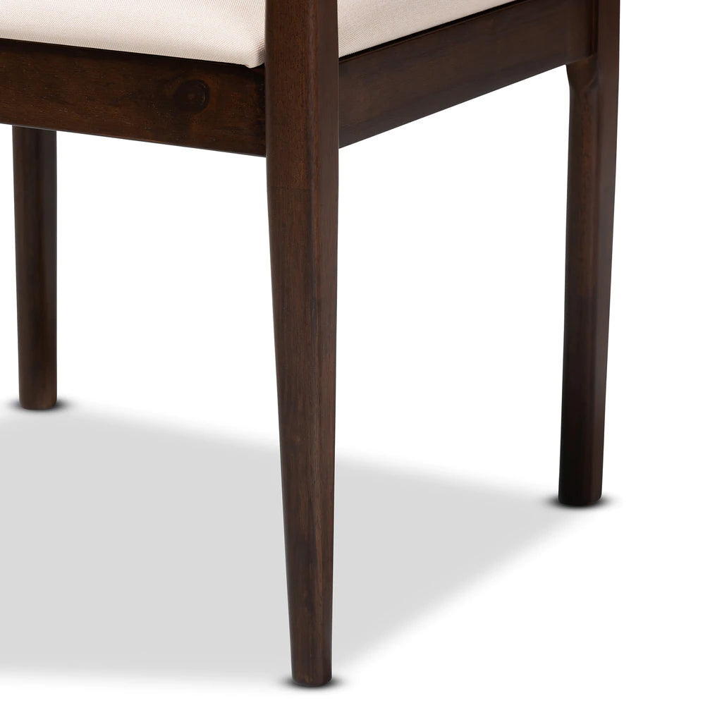 Baxton Studio Coretta Mid-Century Modern Cream Fabric And Dark Brown Finished Wood 2-Piece Dining Chair Set | Dining Chairs | Modishstore - 6