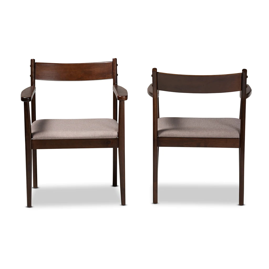 Baxton Studio Coretta Mid-Century Modern Cream Fabric And Dark Brown Finished Wood 2-Piece Dining Chair Set | Dining Chairs | Modishstore - 9