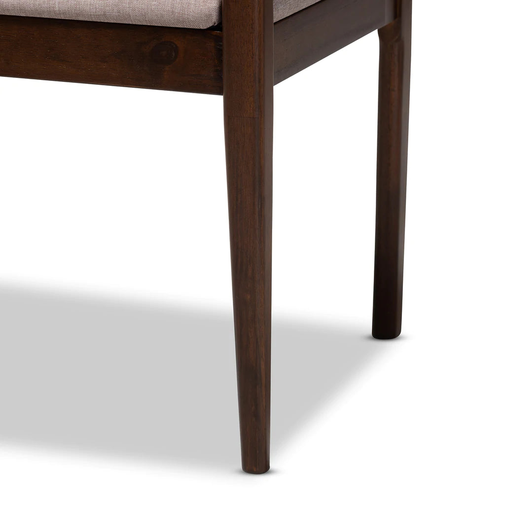 Baxton Studio Coretta Mid-Century Modern Cream Fabric And Dark Brown Finished Wood 2-Piece Dining Chair Set | Dining Chairs | Modishstore - 12