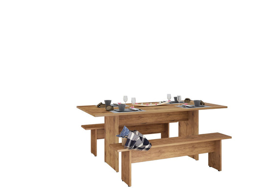 Manhattan Comfort NoMad 67.91 Rustic Country Dining Set of 3 in Nature | Dining Sets | Modishstore