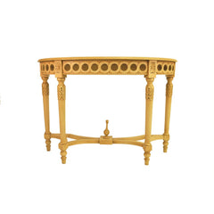 Neoclassical Demilune Console W/ Crackle Finish Table Top By Anderson Teak