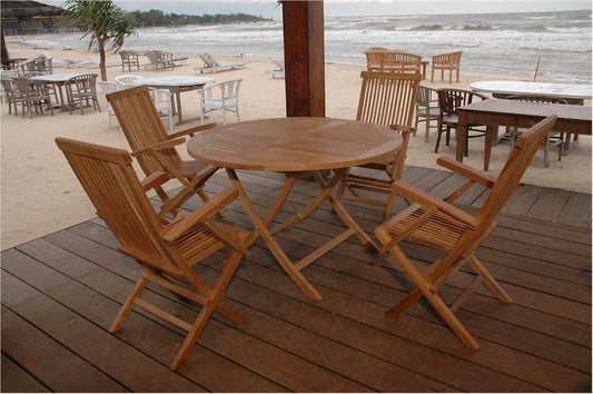 Bahama Classic Folding Armchair 5-Pieces Dining Set By Anderson Teak | Outdoor Dining Sets | Modishstore