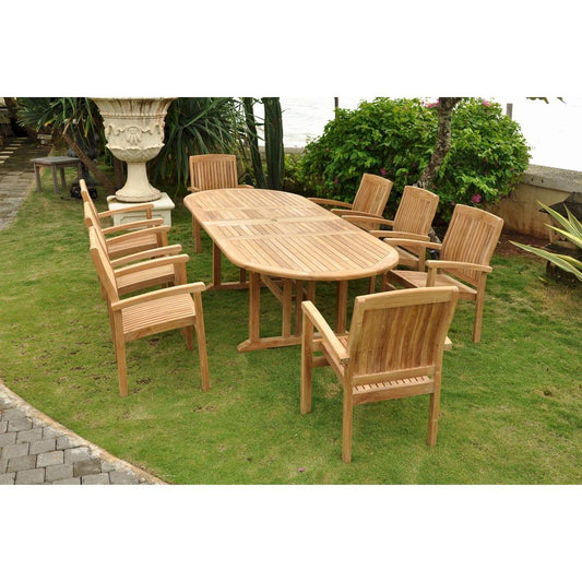 Sahara Stackable 9-Pieces Oval Dining Set By Anderson Teak | Outdoor Dining Sets | Modishstore