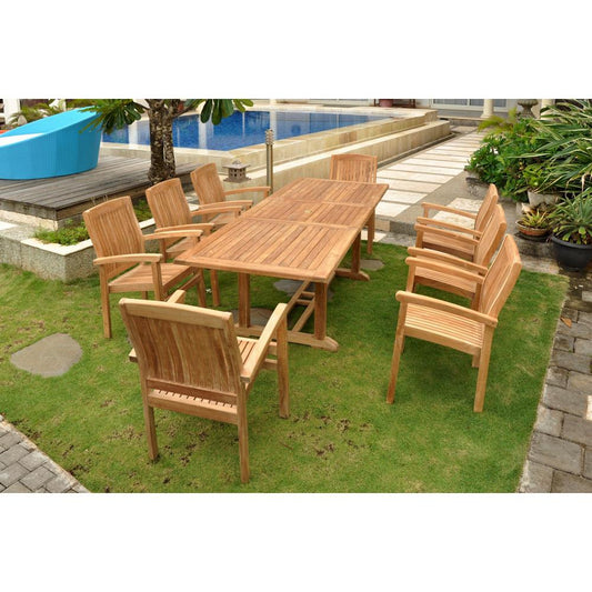 Bahama Stackable Sahara 9-Pieces Rectangular Dining Set B By Anderson Teak | Outdoor Dining Sets | Modishstore