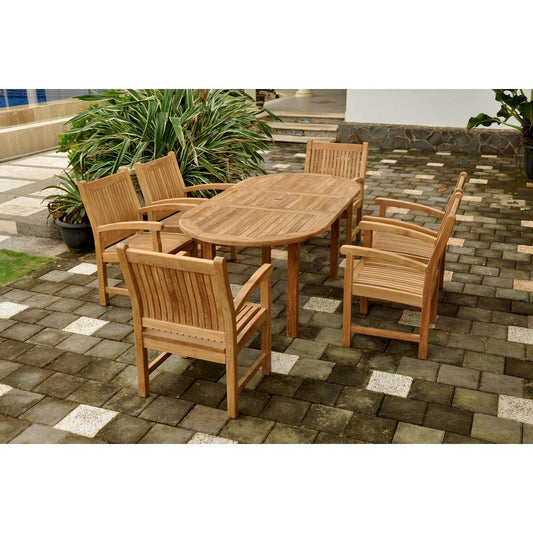 Bahama Sahara 7-Pieces 78" Oval Dining Set By Anderson Teak | Outdoor Dining Sets | Modishstore