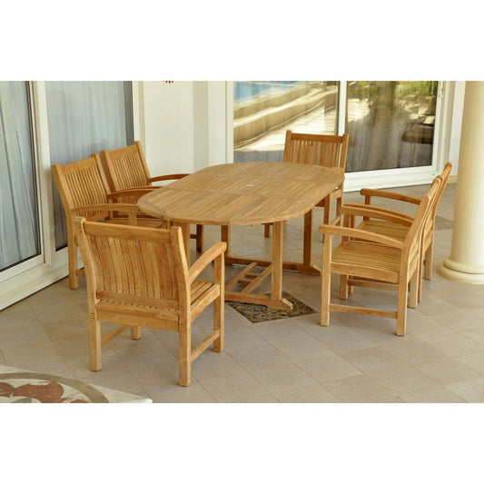 Bahama Sahara Armchair 7-Pieces 87" Oval Dining Set By Anderson Teak | Outdoor Dining Sets | Modishstore