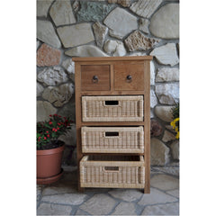 Safari Occasional Table W/ Drawer & Rattan Baskets By Anderson Teak
